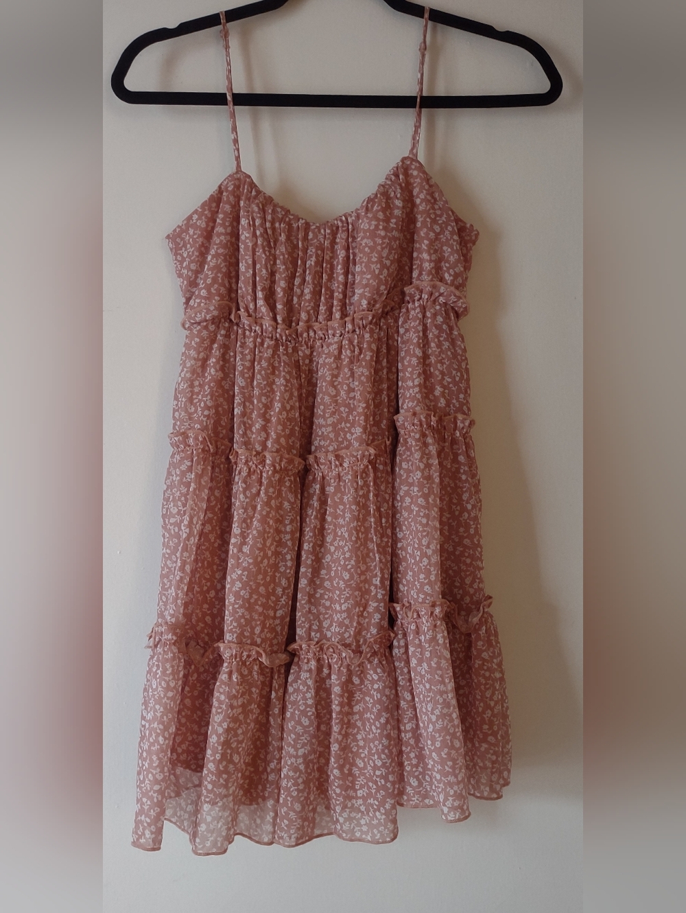 Windsor Dusty Rose Floral Tiered Spaghetti Strap Lined Sundress S